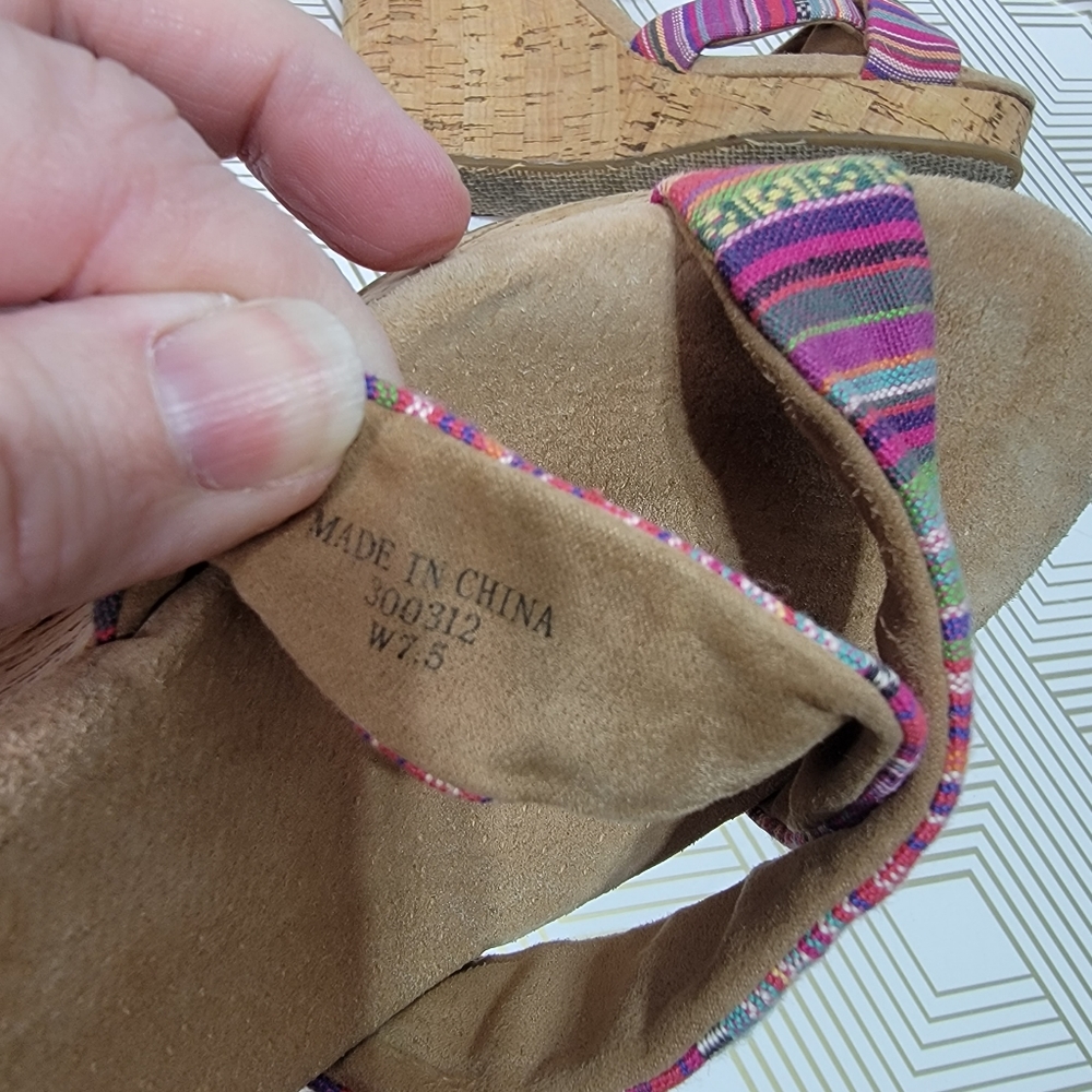 Toms Sienna Women's Multicolor Cork Wedge Sandals - Size 7.5 Ankle Buckle. - Picture 7 of 9